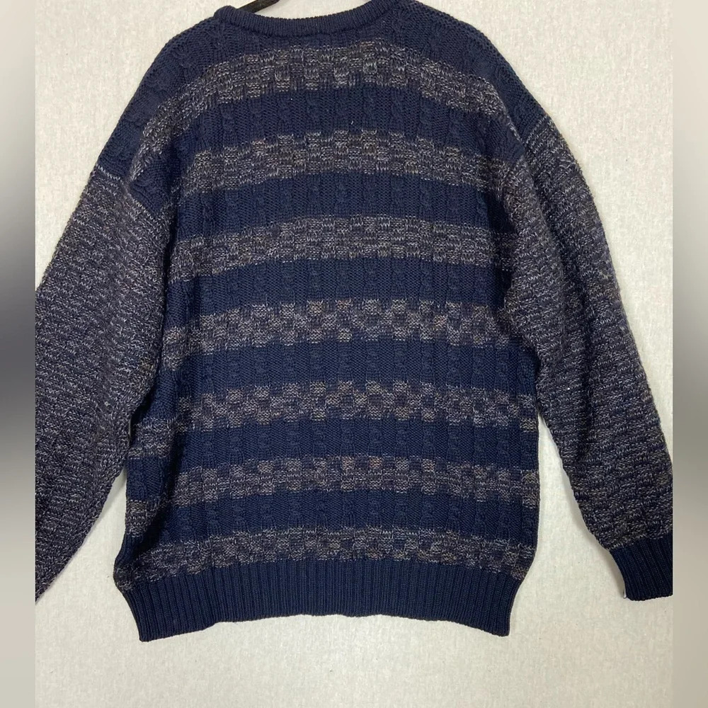 Vintage Eaton Cosby V Neck Pure Wool Knit Sweater Size L Blue - Picture 2 of 10